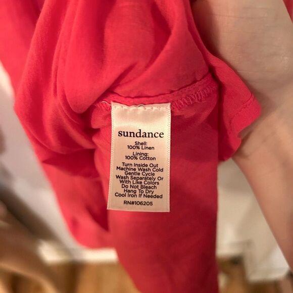 Sundance Women’s Size XL Pink/Orange Coral 100% Linen Midi Dress w/ Pockets - Picture 9 of 14